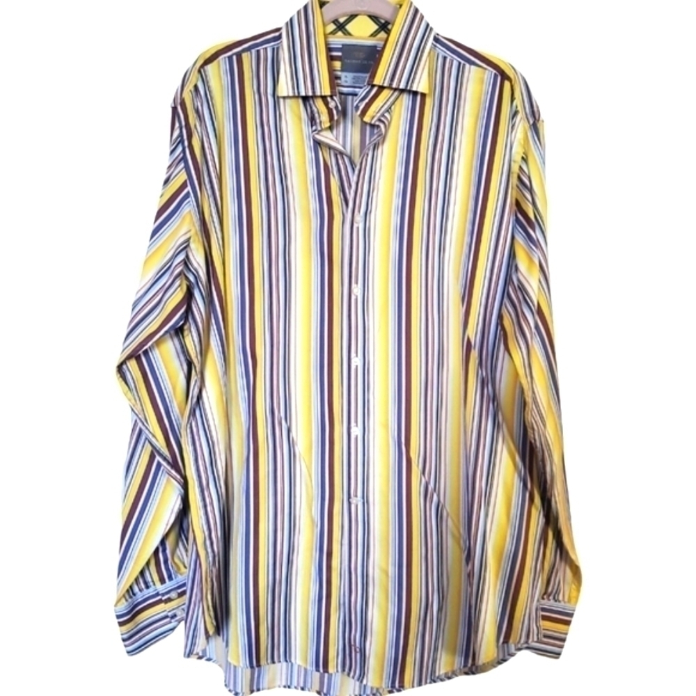 Thomas Dean Men's Dress Shirt XL/TG Casual Long Sleeves Stripes Cotton